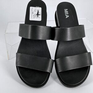 MIA Size 9.5 Black Two Strap Platform Slide Sandals Vegan Leather NEW Yelena